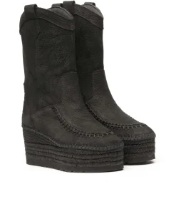 Bota Cowboy en nobuk negro Creta
