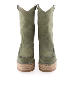 Bota Cowboy en serraje kaki Creta