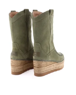 Bota Cowboy en serraje kaki Creta