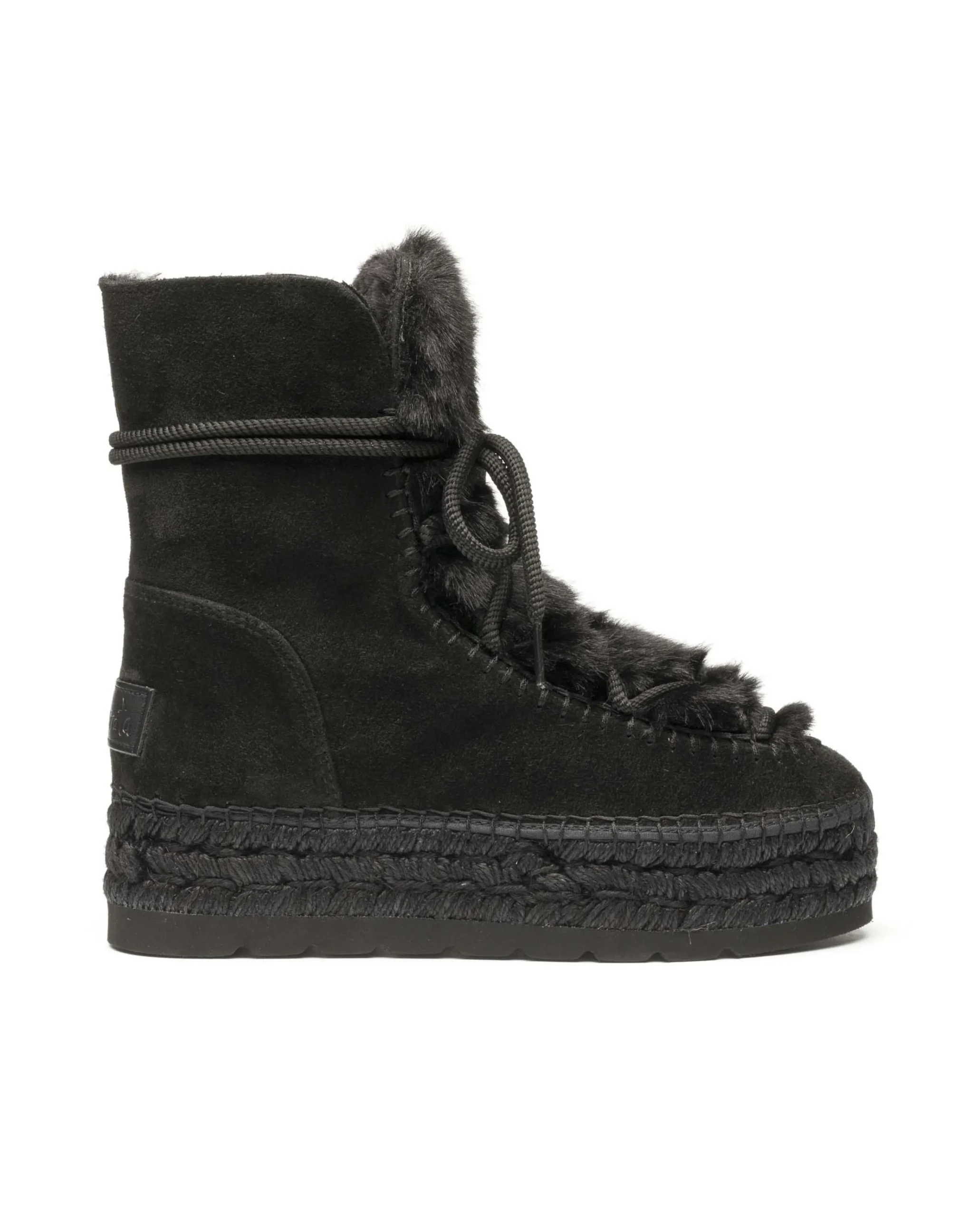 Botin con pelo en serraje negro Merce Doble
