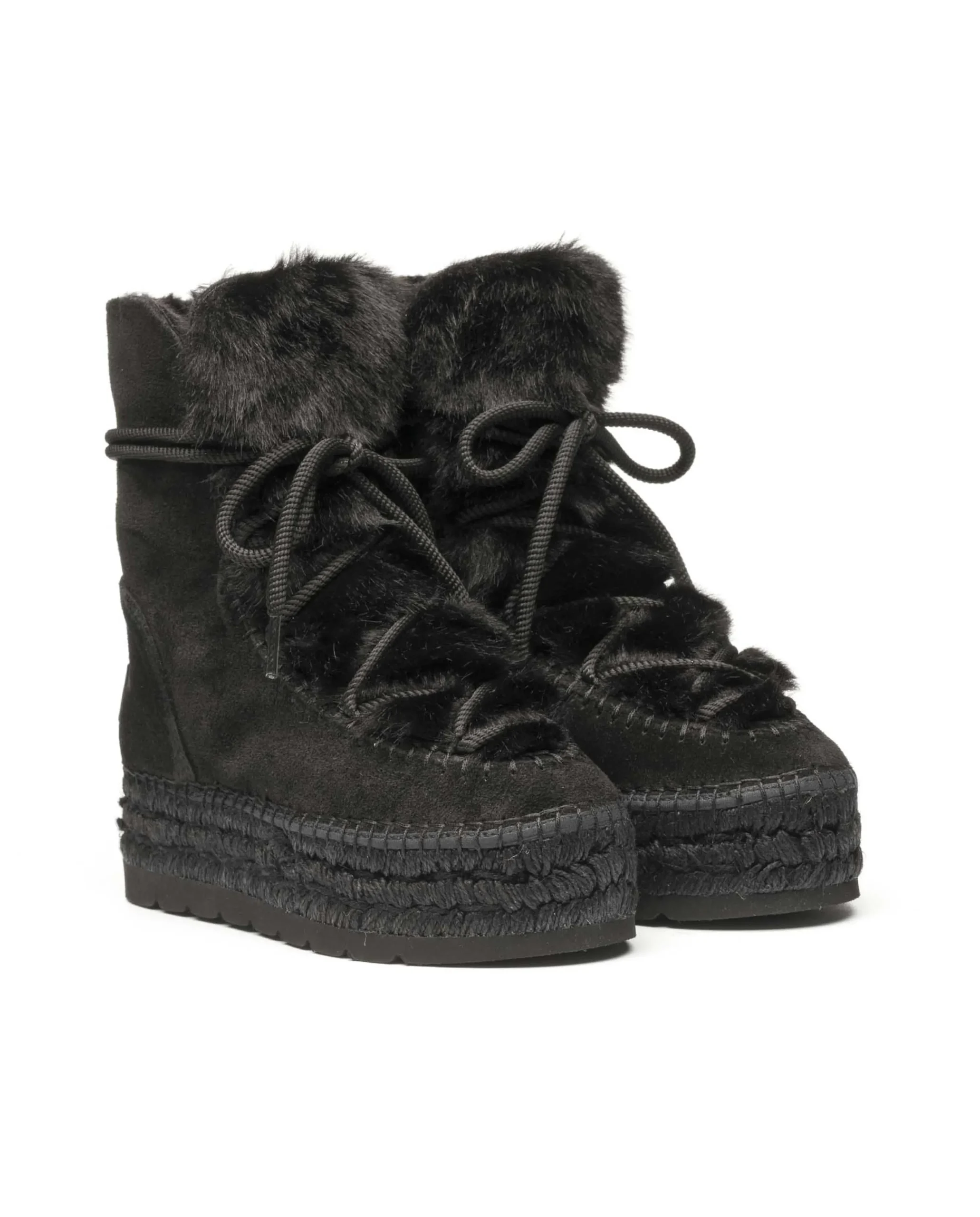 Botin con pelo en serraje negro Merce Doble