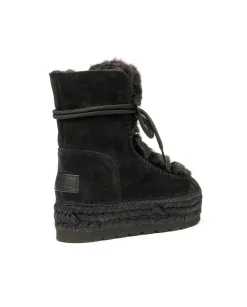 Botin con pelo en serraje negro Merce Doble