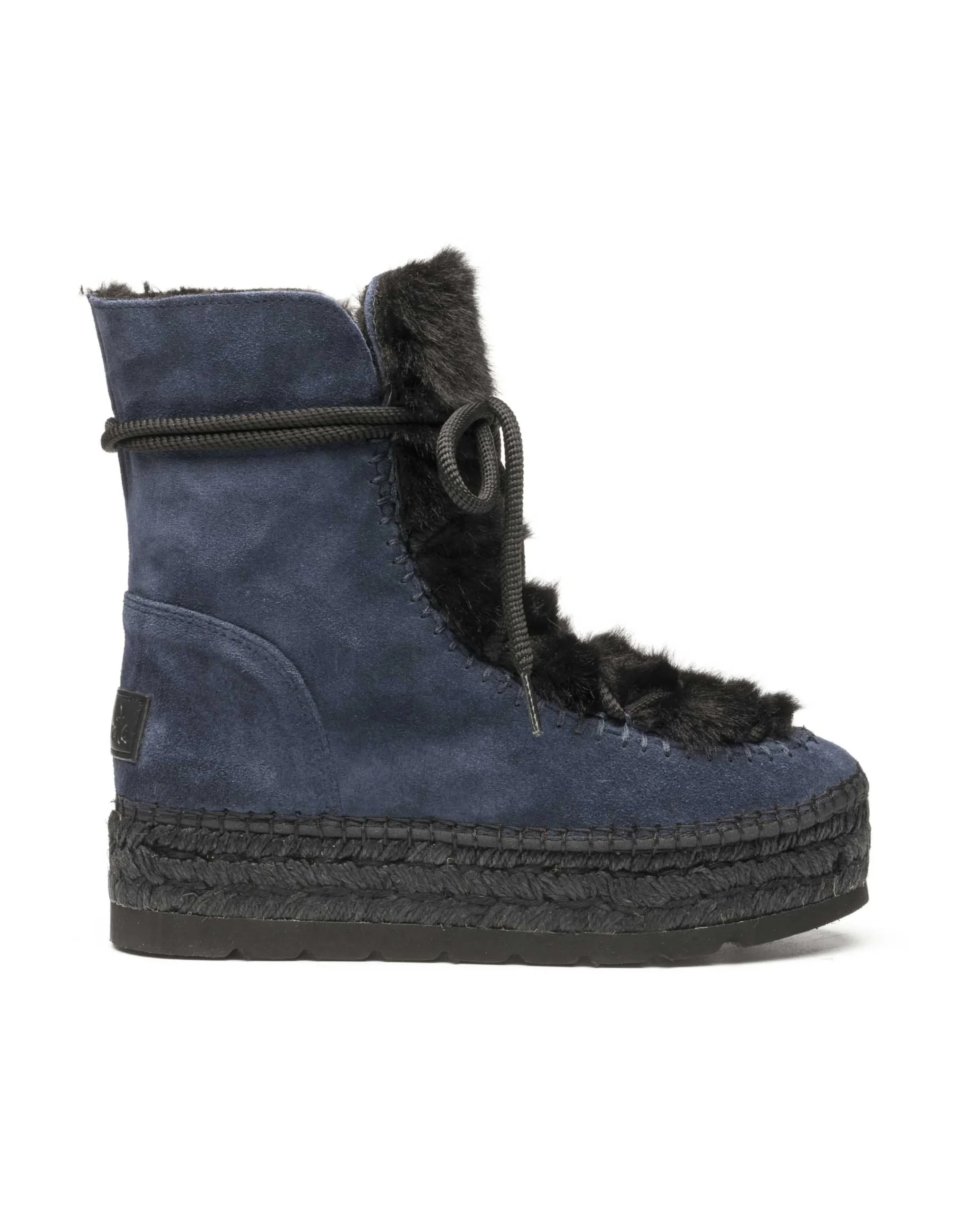 Botin con pelo en serraje azul Merce Doble