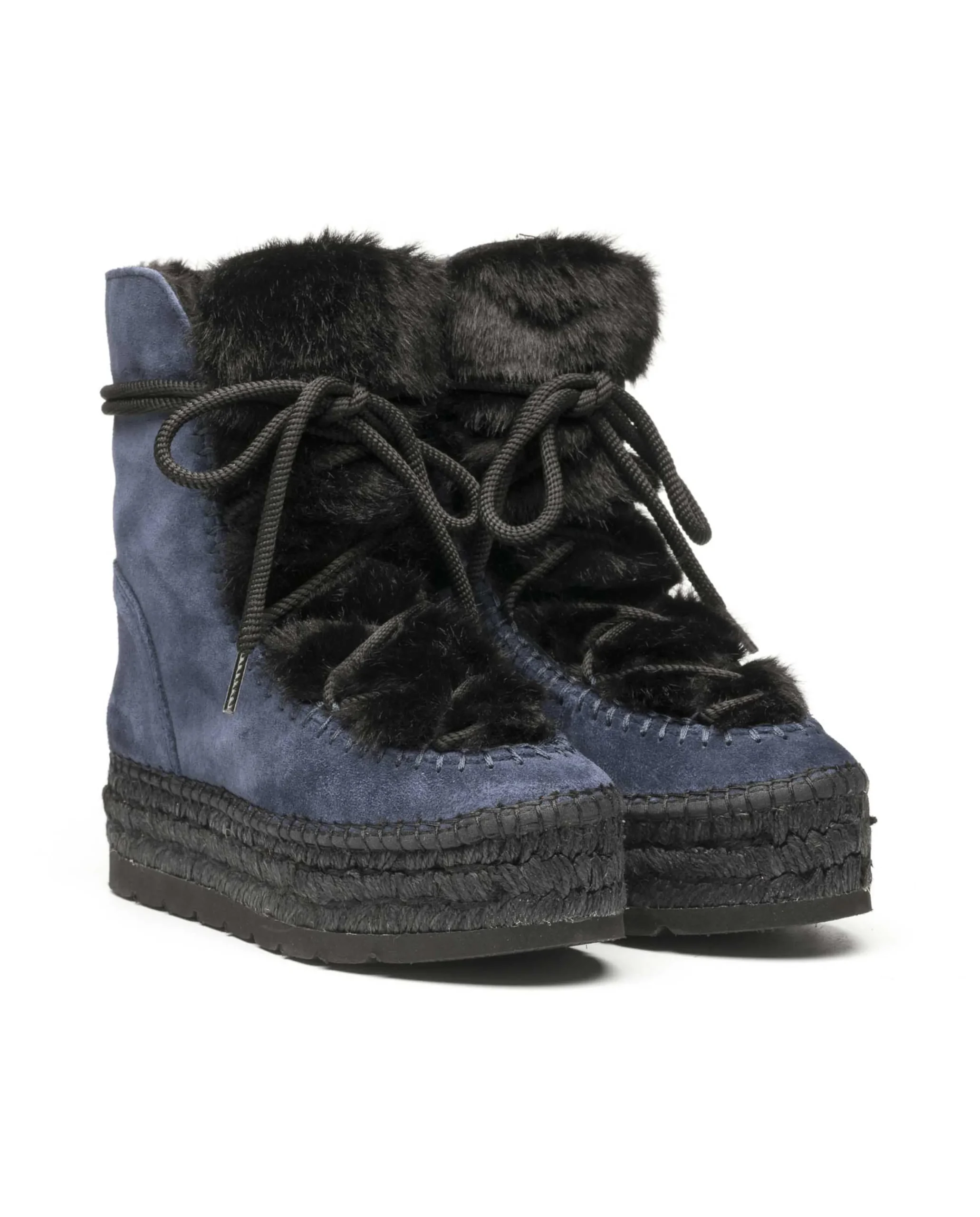 Botin con pelo en serraje azul Merce Doble