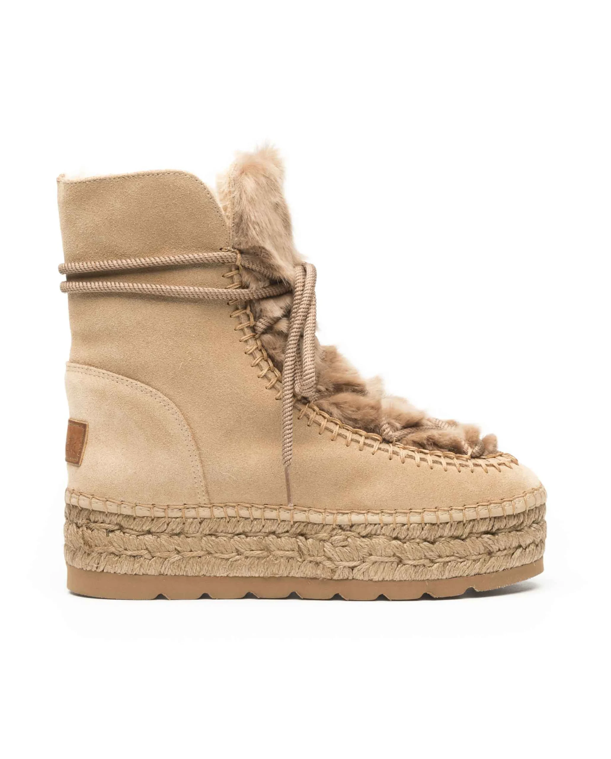 Botin con pelo en serraje nude Merce Doble