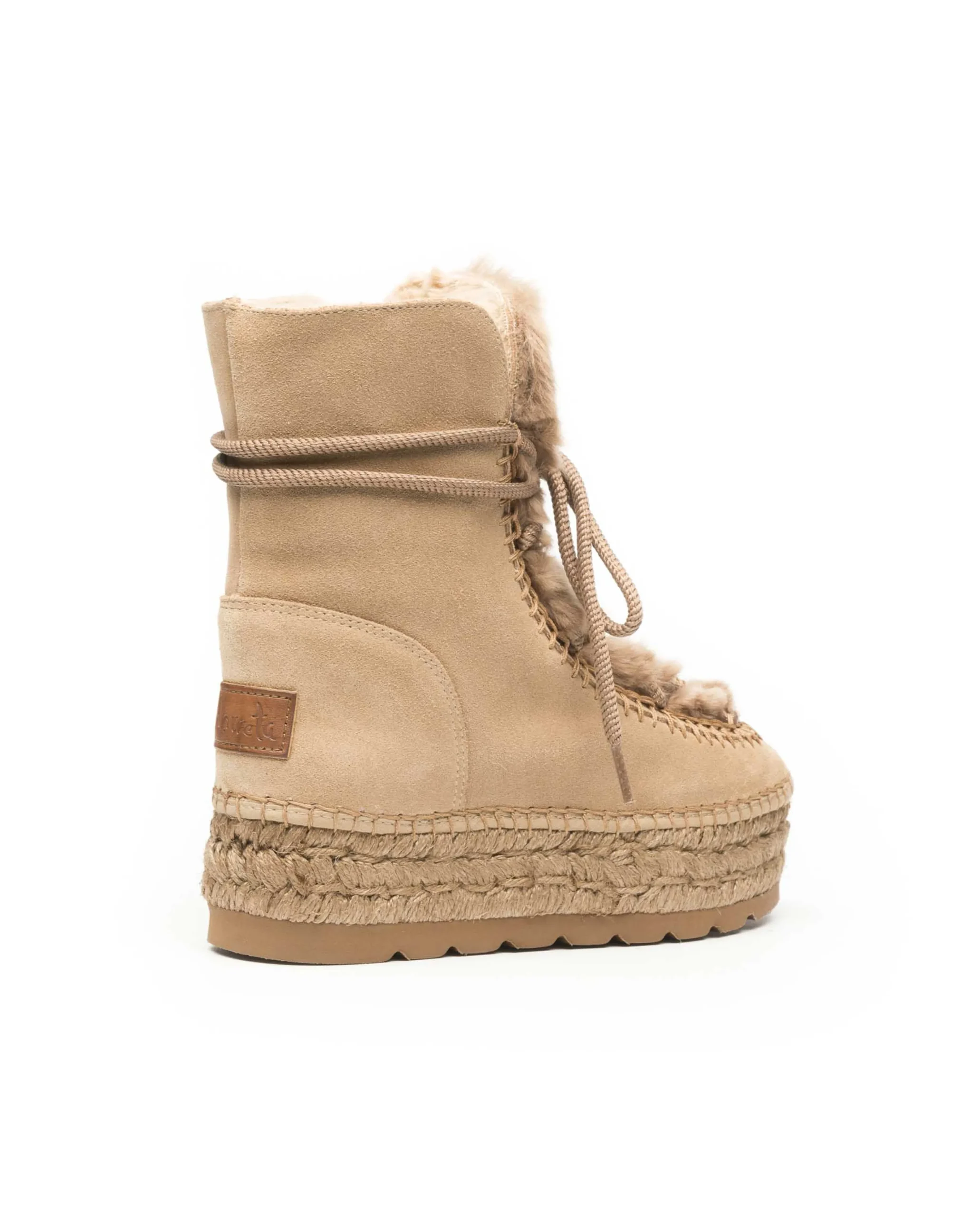 Botin con pelo en serraje nude Merce Doble