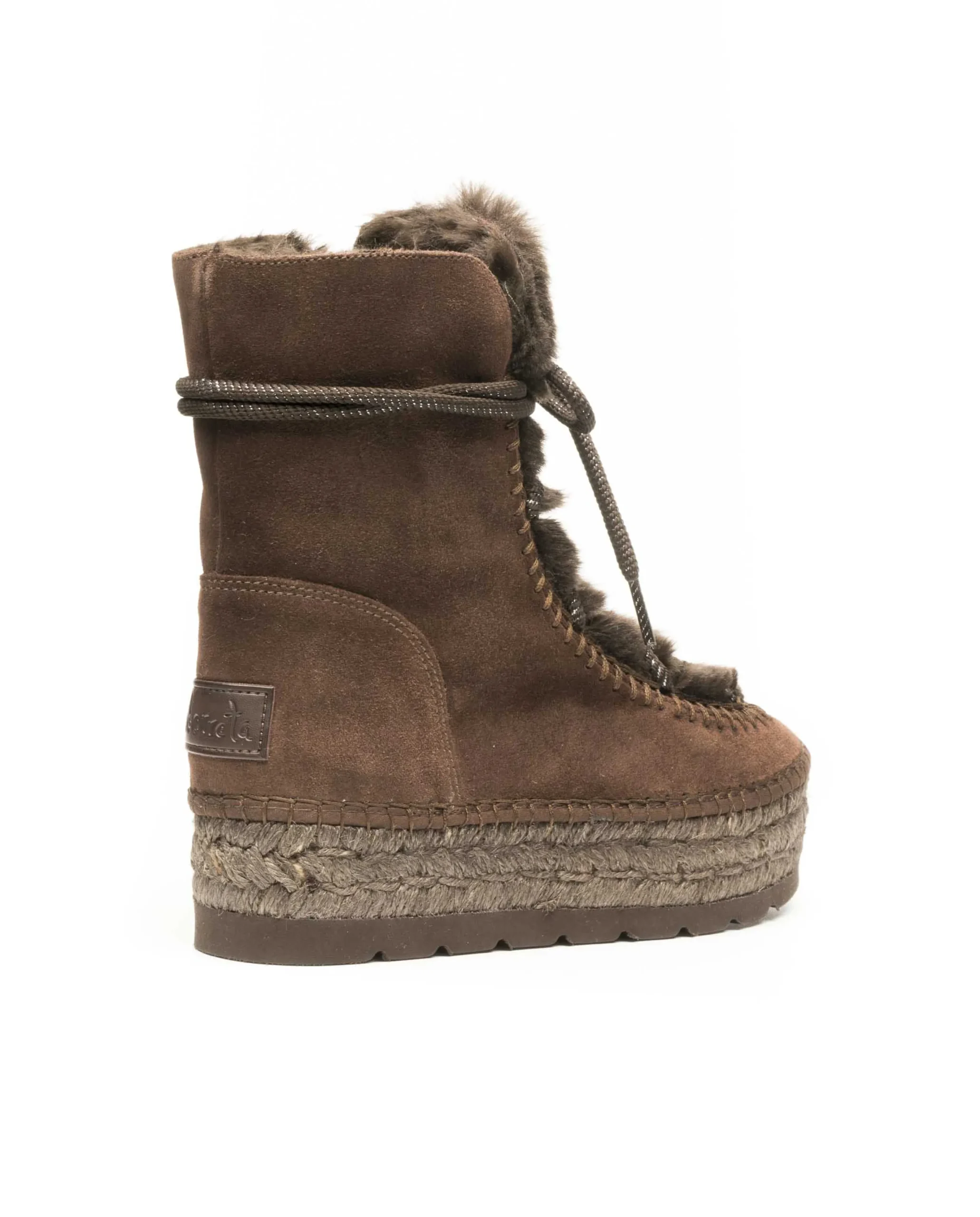 Botin con pelo en serraje testa Merce Doble