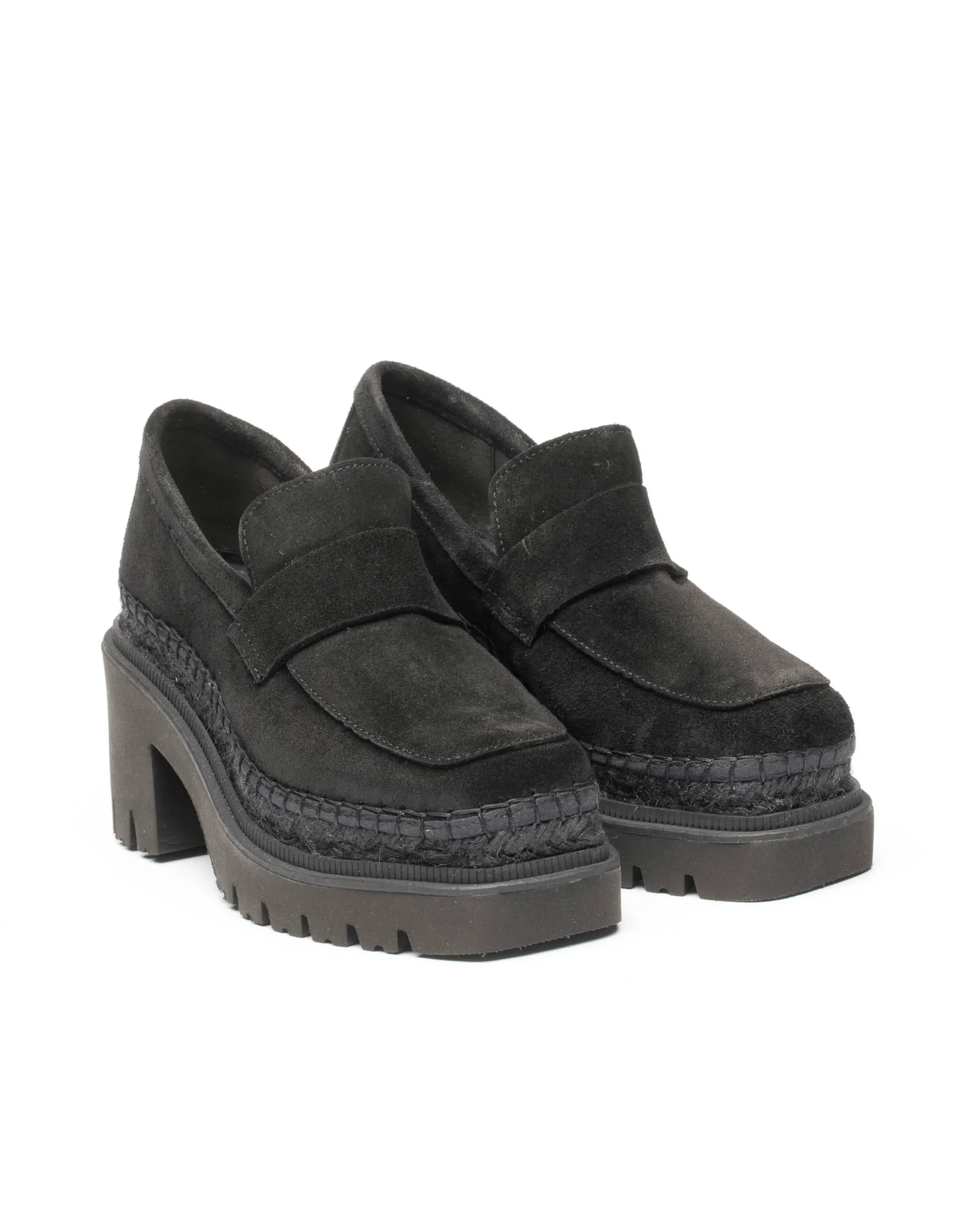 Mocasín de tacón en serraje negro Panteta