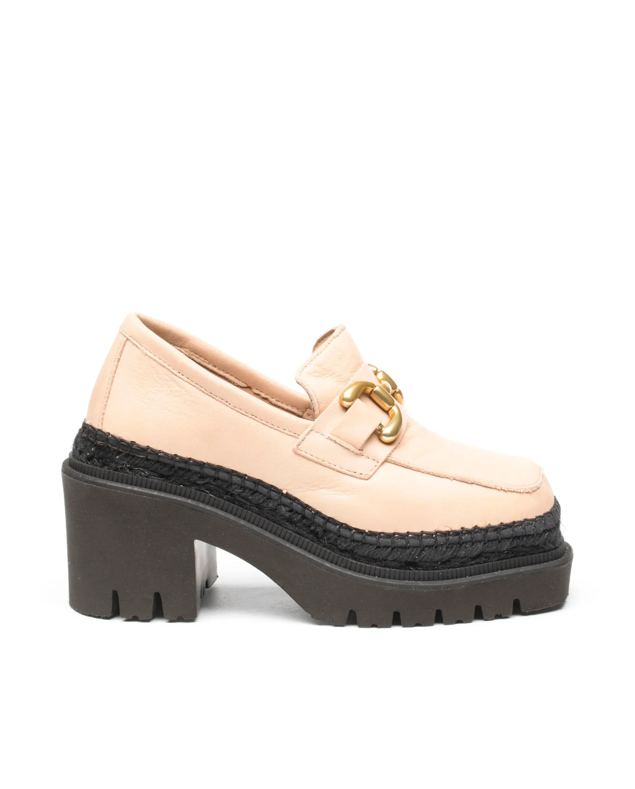 Mocasín de tacón en velvet nude Panteta