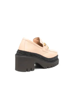 Mocasín de tacón en velvet nude Panteta