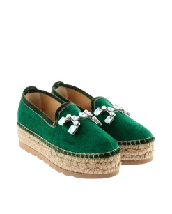 Slipper detalle en terciopelo verde Merce Doble